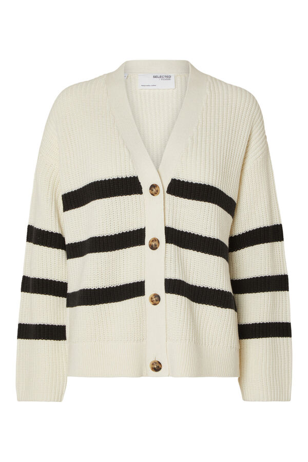 Selected Femme C&aacute;rdigan Relaxed Fit de rayas con cuello de pico Blanco