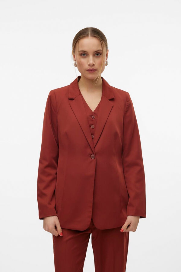 Vero Moda Blazer larga con hombreras Marr&oacute;n oscuro