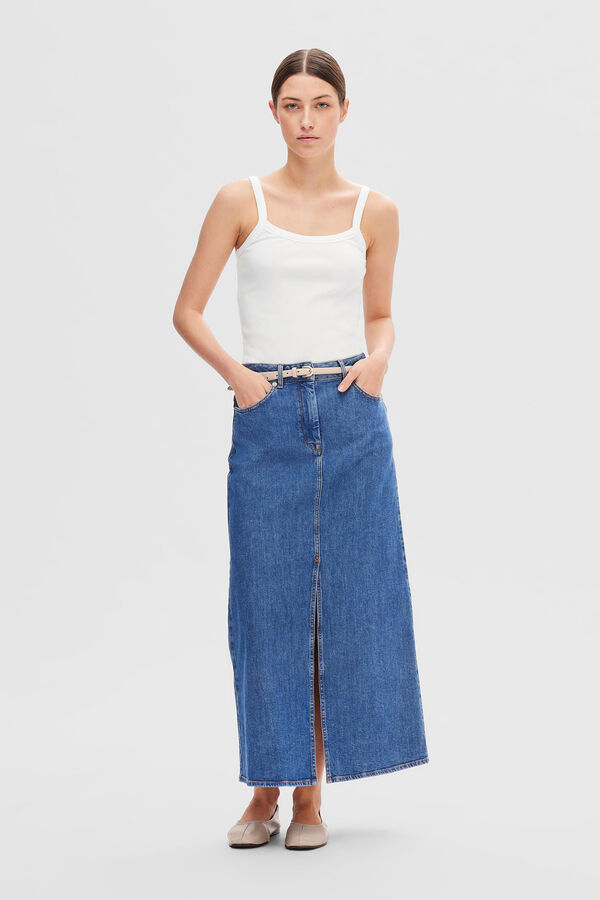 Selected Femme Saia midi denim com abertura frontal Azul