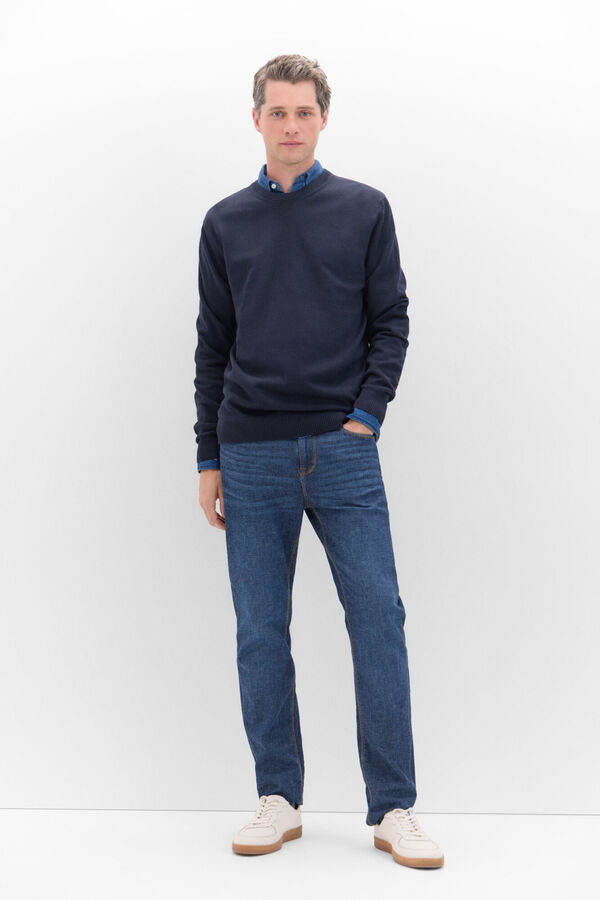 Cortefiel Jersey punto fino algod&oacute;n cuello redondo Azul marino