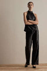 Selected Femme Pantalones rectos de fiesta con lentejuelas confeccionado con materiales reciclados Negro