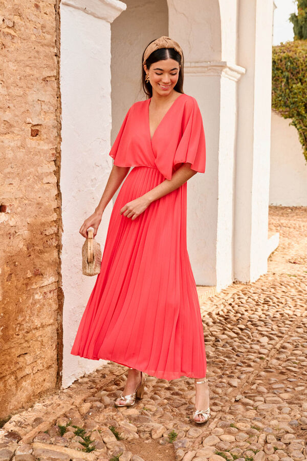 Pol&iacute;n Et Moi Vestido midi plissado Xana Vermelho