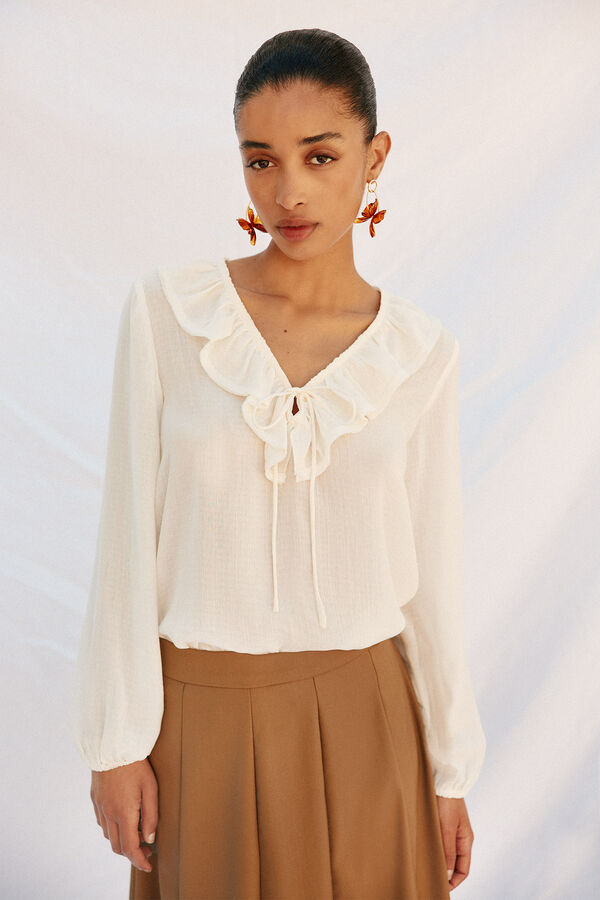 Cortefiel Blusa folhos Branco