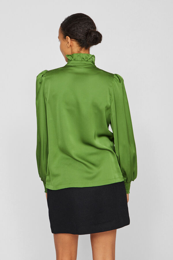 Vila Blusa satinada con volantes Verde oscuro