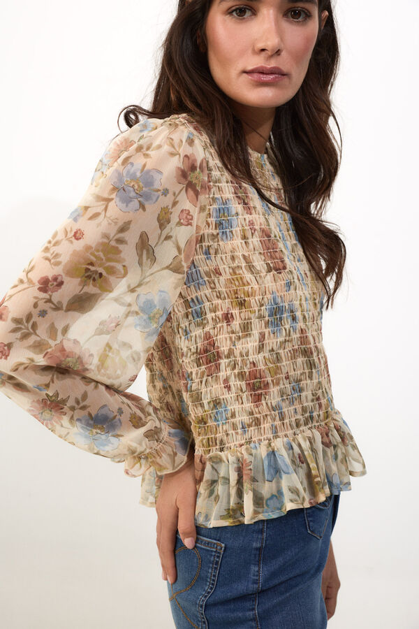 Slowlove Top el&aacute;stico estampado Tostado