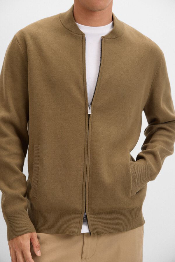 Cortefiel C&aacute;rdigan punto algod&oacute;n bomber cierre cremallera Kaki