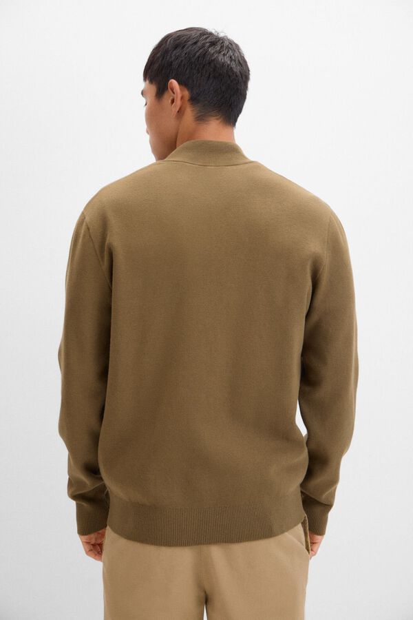 Cortefiel C&aacute;rdigan punto algod&oacute;n bomber cierre cremallera Kaki