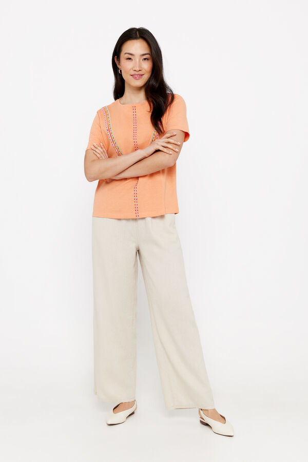 Cortefiel Camiseta bordado multicolor Naranja
