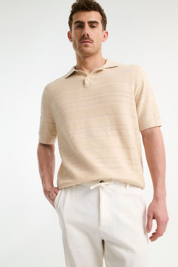 Selected Camisa polo de malha estruturada de manga curta  Cinzento