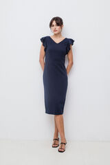 Vila Vestido corto manga volante Azul marino