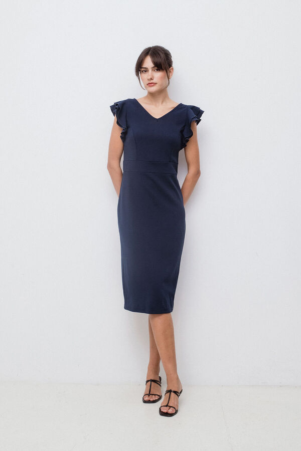 Vila Vestido corto manga volante Azul marino