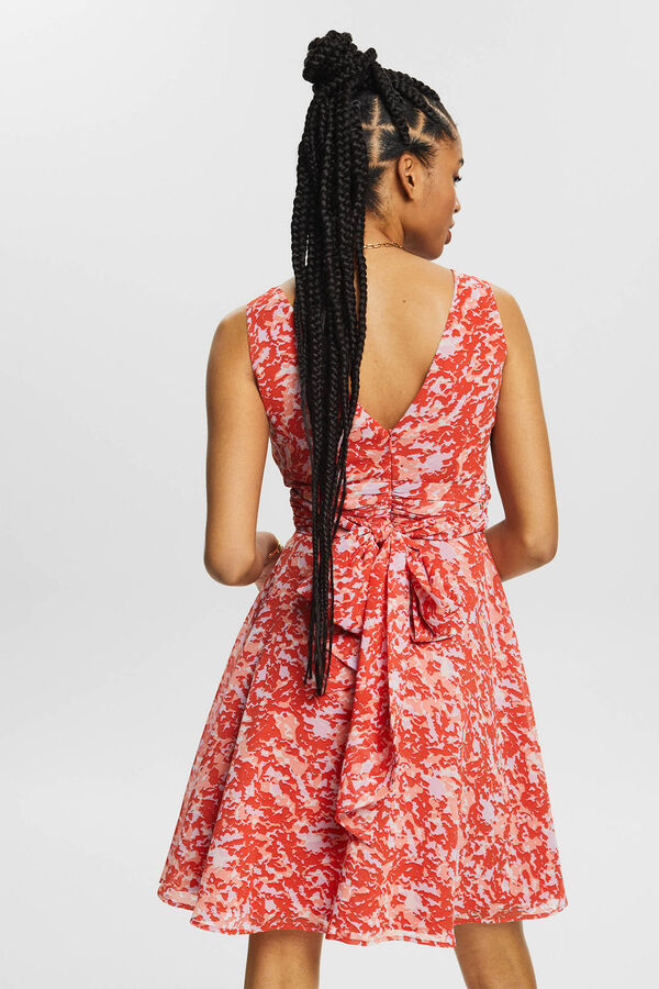 Esprit Vestido midi plisado sin mangas estampado abstracto Estampado naranja