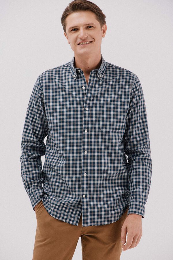 Cortefiel Camisa twill cuadros Azul marino