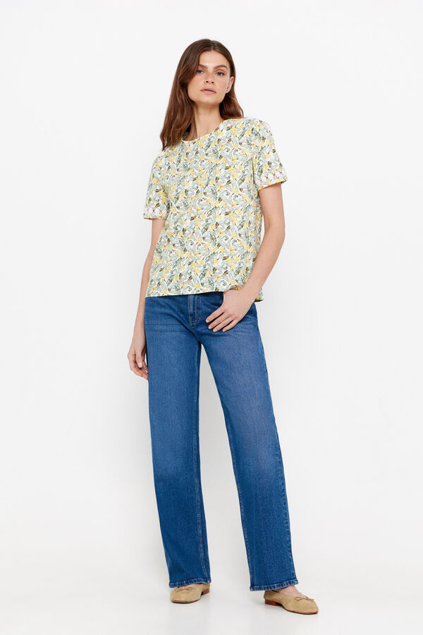 Cortefiel Camiseta cinta floral Estampado blanco