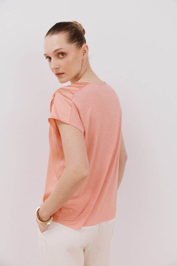 Cortefiel Top combinado satinado Coral