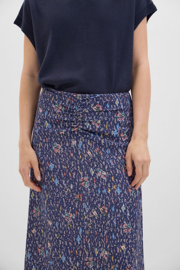 Cortefiel Falda estampada fruncido Estampado azul
