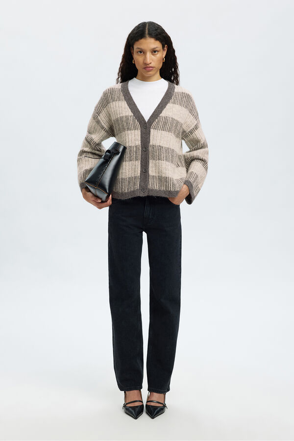 Selected C&aacute;rdigan cuello en pico alpaca y lana Gris