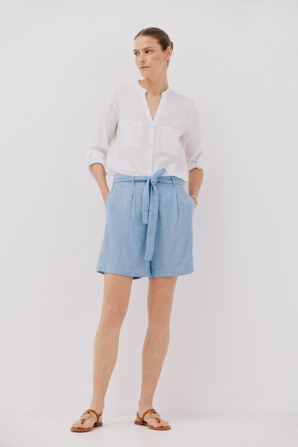 Cortefiel Bermuda lino cintur&oacute;n Estampado azul