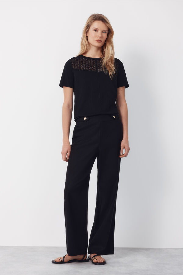 Cortefiel Pantal&oacute;n con lino con botones dorados Negro