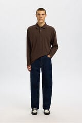 Selected Polo jacquard de manga manga 100% algod&atilde;o org&acirc;nico Castanho