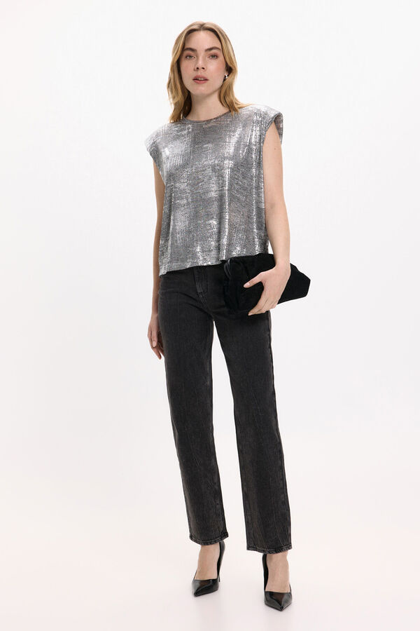 Vila Top sin mangas metalizado Gris
