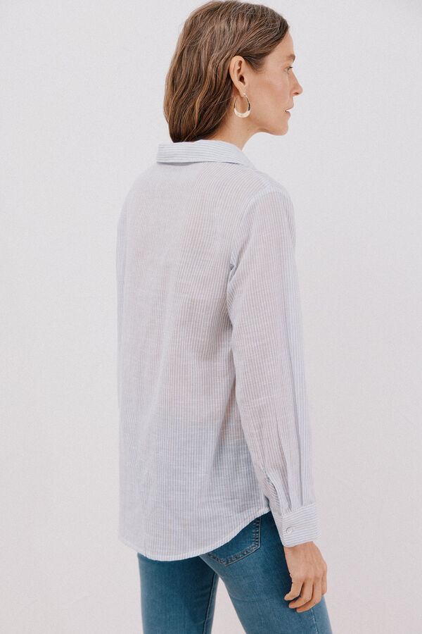 Cortefiel Camisa de algod&atilde;o riscas Azul