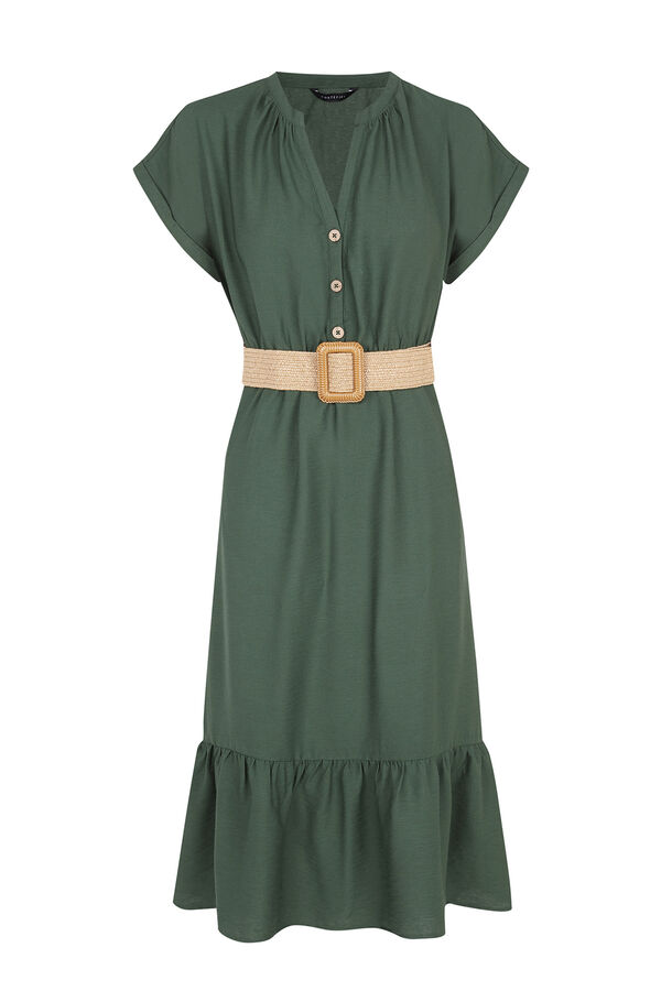 Cortefiel Vestido confort cintur&oacute;n Verde oscuro