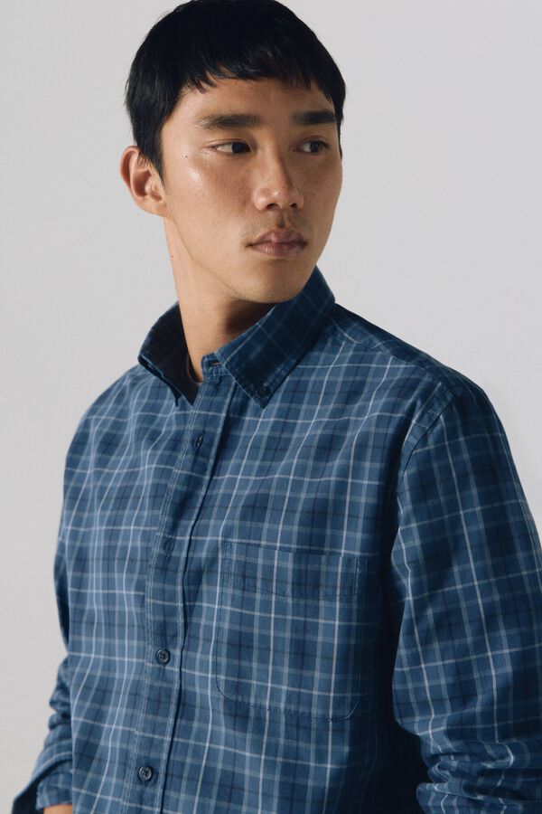 Cortefiel Camisa cuadros popel&iacute;n Azul oscuro