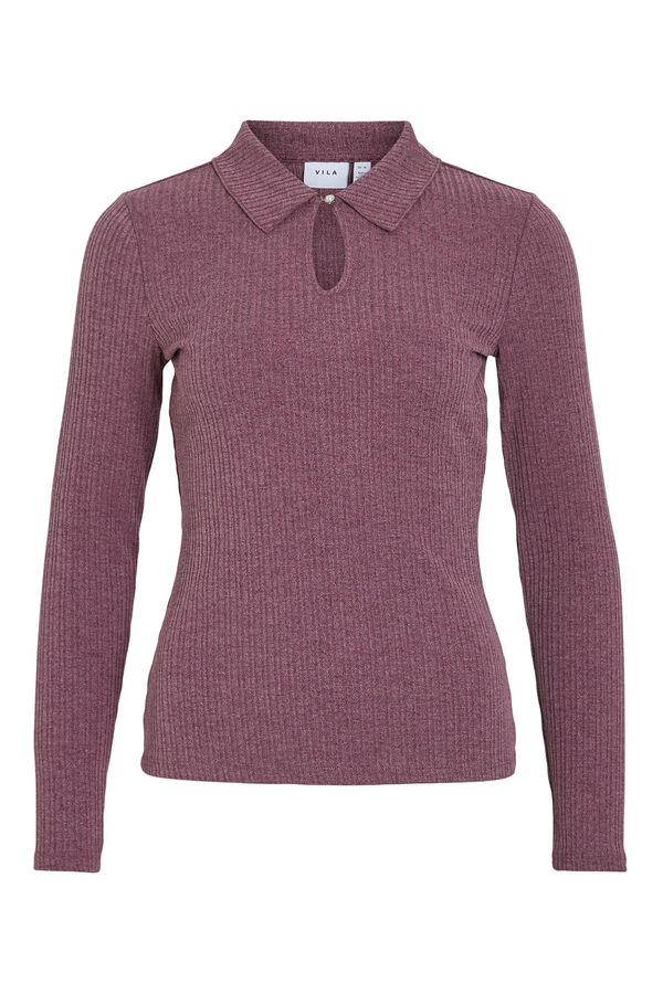 Vila Top de manga larga con cuello polo Rosa