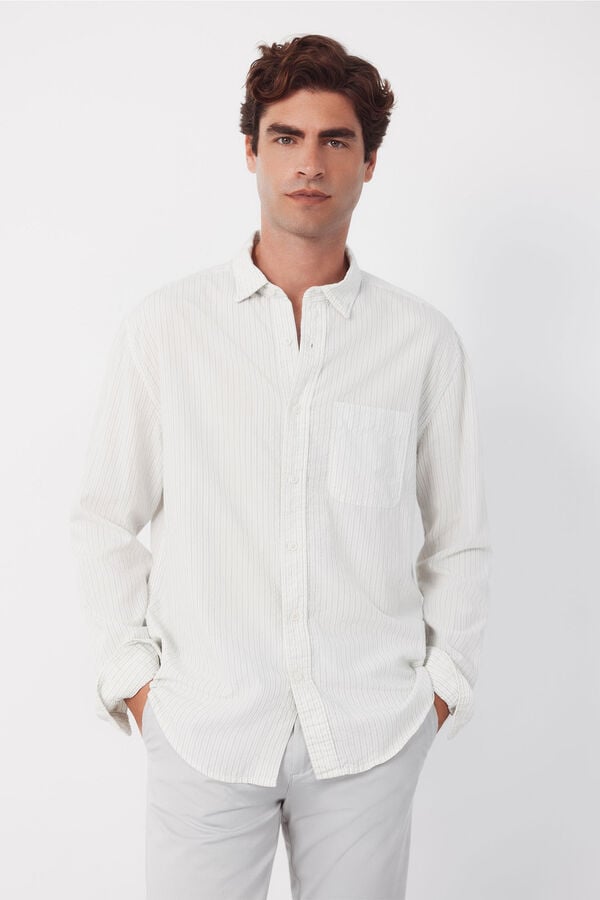 Cortefiel Camisa seersucker &agrave;s riscas Ecru