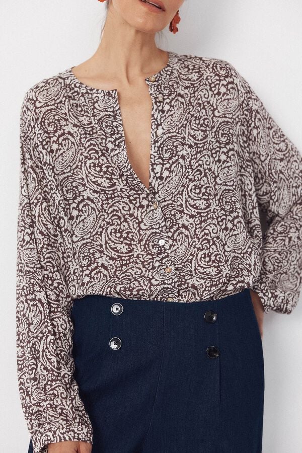 Cortefiel Blusa gola redonda Castanho