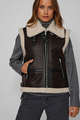 Vila Chaleco polipiel con borrego Marr&oacute;n oscuro