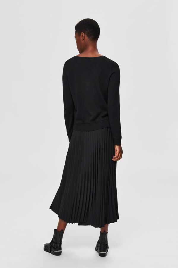 Selected Falda midi plisada con cintura el&aacute;stica Negro