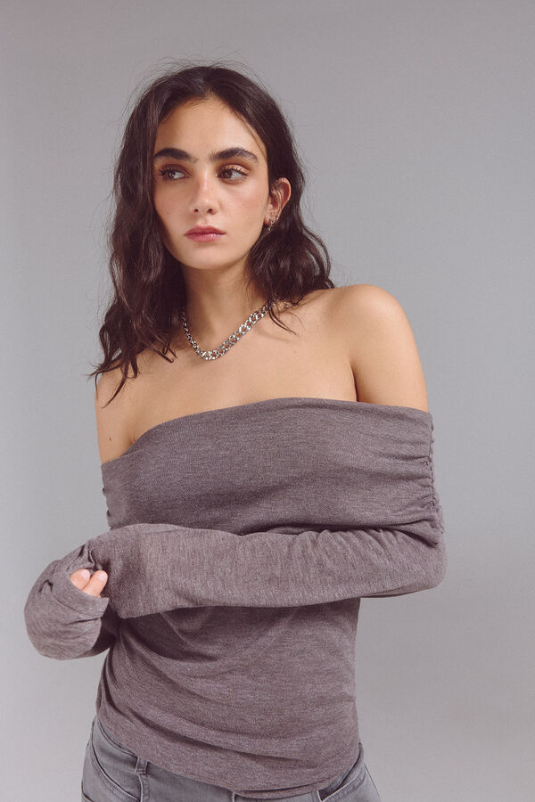 Slowlove Top sem ombros Castanho