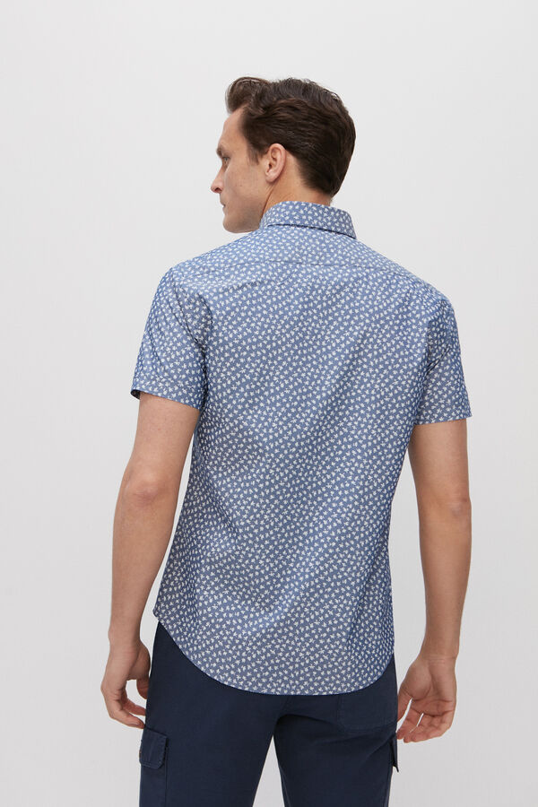 Cortefiel Camisa estampada manga corta Coolmax Eco-Made Estampado azul