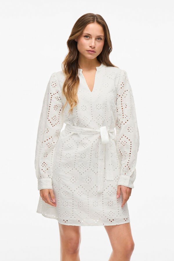 Vila Vestido curto de renda inglesa Branco