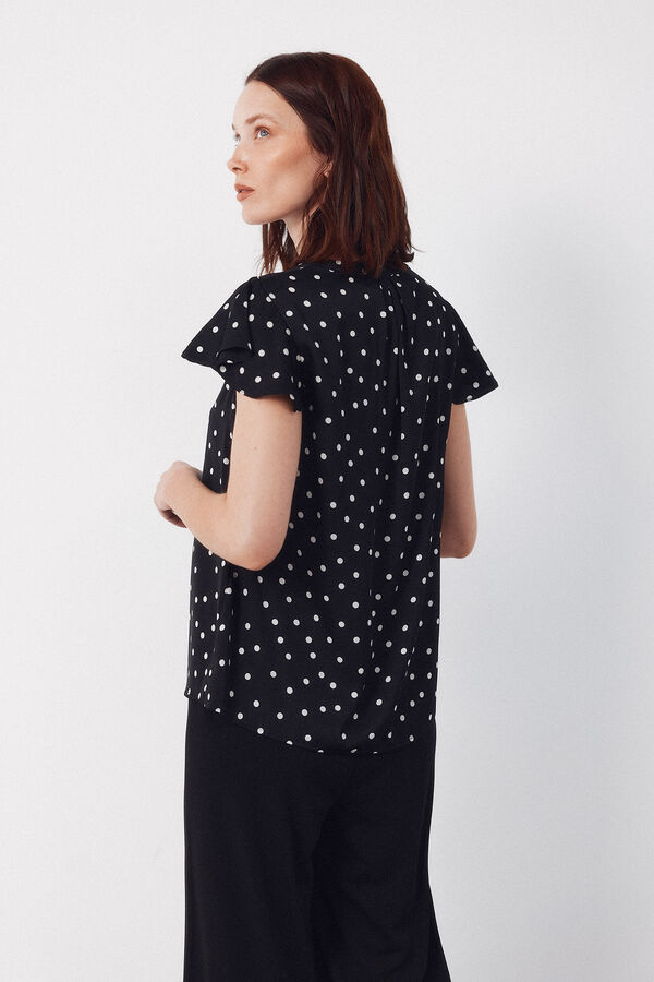 Cortefiel Blusa fluida manga vuelo Estampado gris