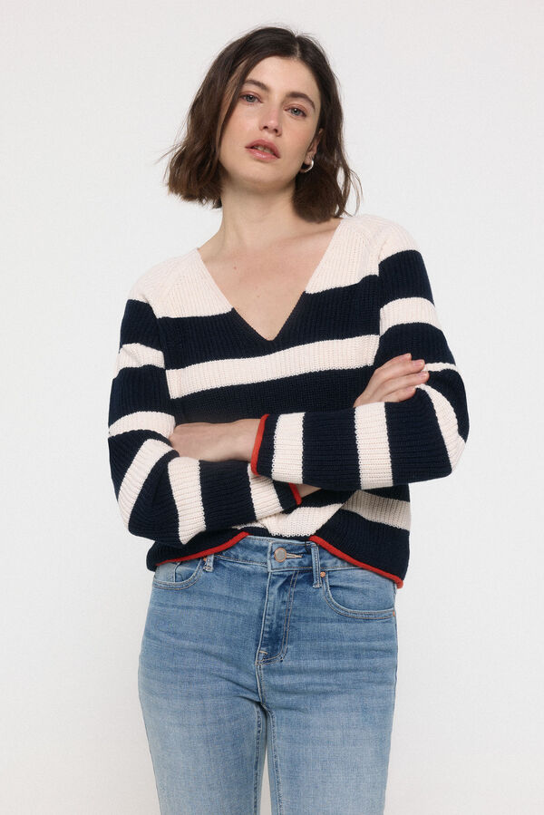 Vero Moda Jersey de rayas cuello pico Azul marino