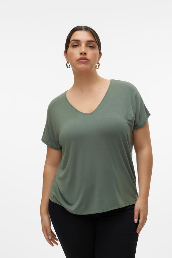 Vero Moda Curve Camiseta básica com gola bico size Verde