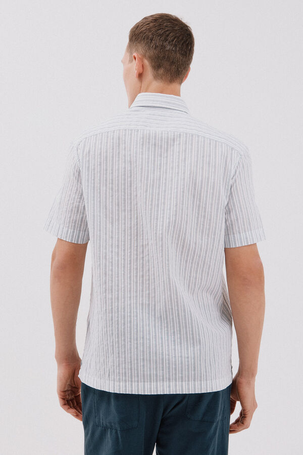 Cortefiel Camisa riscas de manga curta Azul