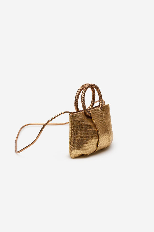 Cortefiel Bolsa de ombro em r&aacute;fia com al&ccedil;a tran&ccedil;ada Dourado