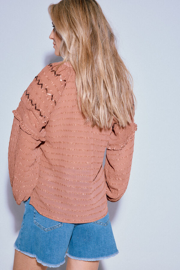 Slowlove Blusa estructura bordada Camel