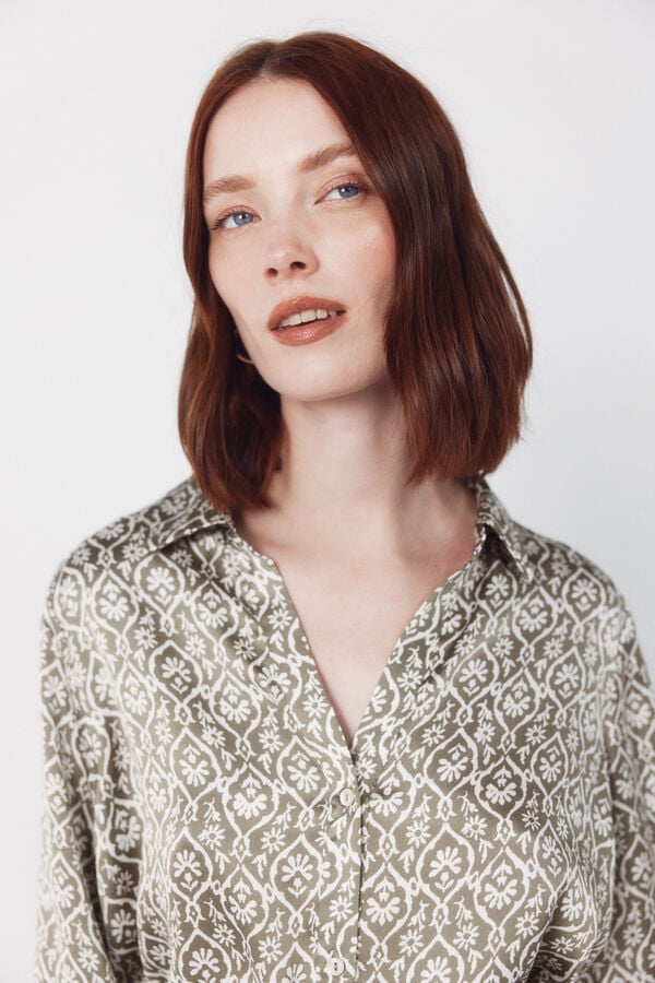 Cortefiel Vestido camisa de cetim Verde