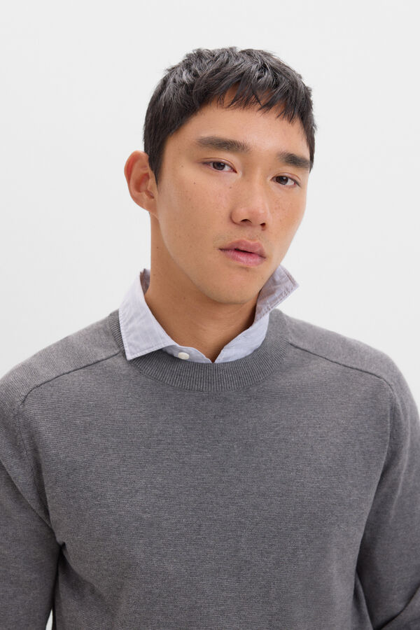 Cortefiel Jersey ponto fino algod&atilde;o estrutura Cinzento