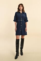 Molly Bracken Vestido curto em tecido veludo com cinto Azul