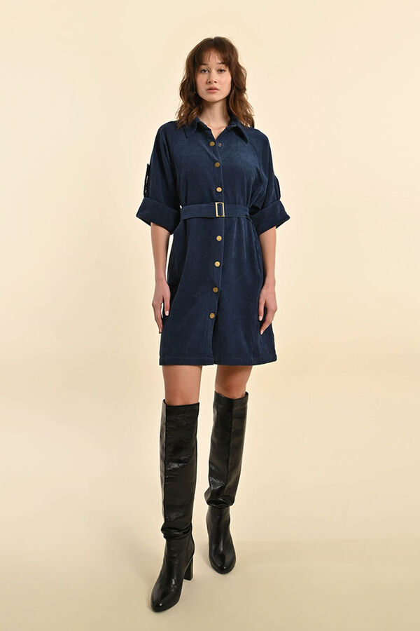 Molly Bracken Vestido curto em tecido veludo com cinto Azul