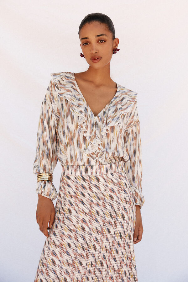 Cortefiel Blusa estampada com folhos Multicolorido