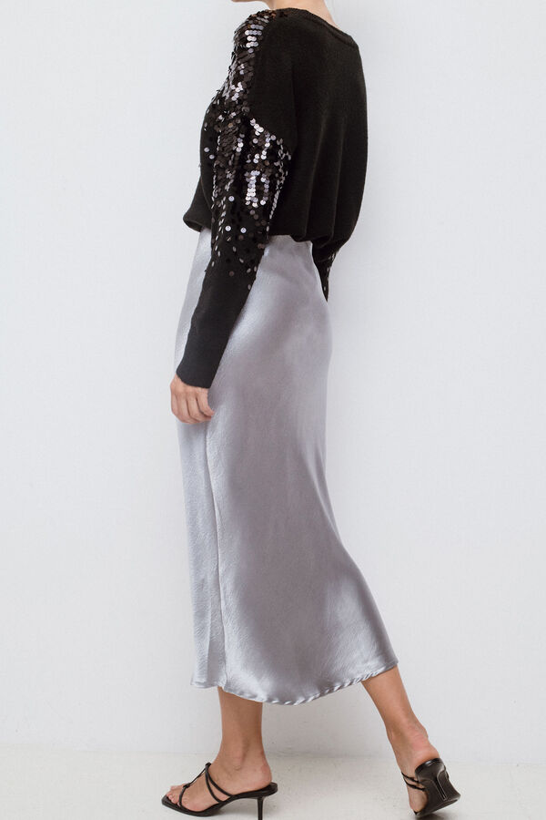 Vila Falda midi sat&eacute;n plateada Gris