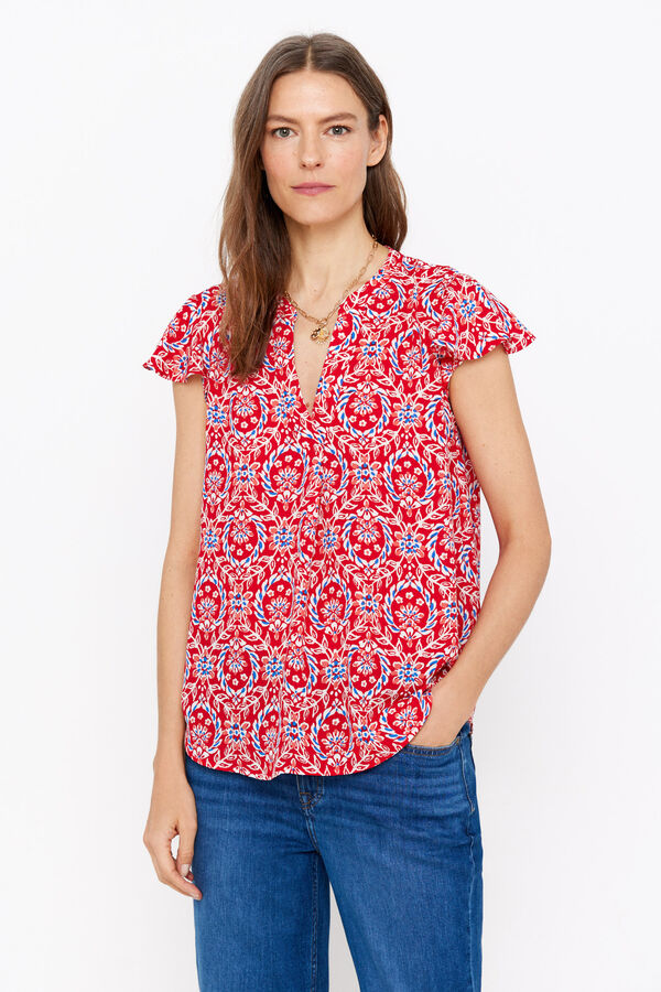 Cortefiel Blusa manga volante Estampado rojo