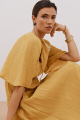 Cortefiel Vestido comprido de manga curta Dourado